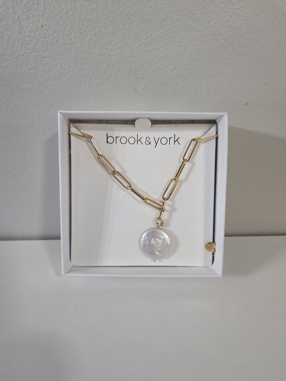 Brook & York Mother of Pearl Paperclip Pendant Necklace